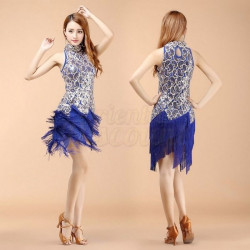 Robe latine à paillettes dorées et broderies bleu nuit