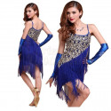 Robe latine à paillettes dorées et broderies bleu roy