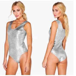 Body justaucorps métallisé à bretelles couleur argent