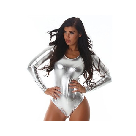 Body justaucorps métallisé à manches longues couleur argent