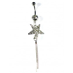 Piercing nombril motif étoile filante argentée