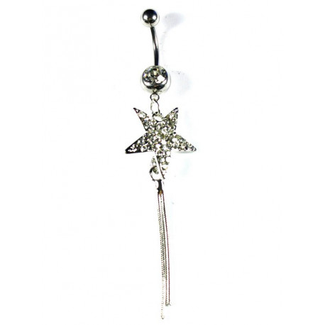 Piercing nombril motif étoile filante argentée