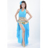Costume de danse orientale 3 pièces jupe top et ceinture bleu ciel et or