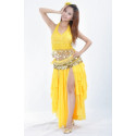 Costume de danse orientale 3 pièces jupe top et ceinture jaune et or