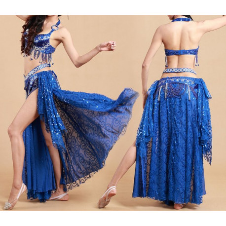 Tenue de danse orientale 3 pièces bleu intense