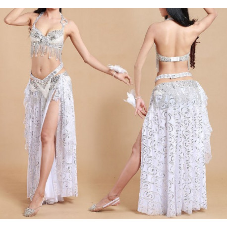 Tenue de danse orientale 3 pièces blanche et argent