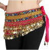 Ceinture de danse orientale fushia en velours à sequins dorés