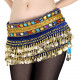 Ceinture de danse orientale bleu roy en velours à sequins dorés