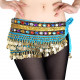 Ceinture de danse orientale turquoise en velours à sequins dorés