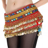 Ceinture de danse orientale rouge en velours à sequins dorés