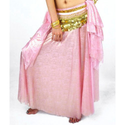 Jupe de danse orientale rose pâle à reflets dorés