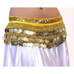 Ceinture velours de danse orientale jaune et or