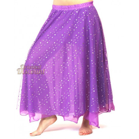 Jupe de danse orientale doublée à paillettes argentées violette