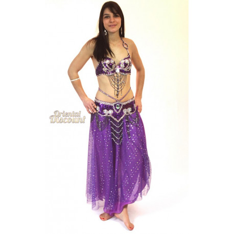 Tenue de danse orientale brillante violette et strass