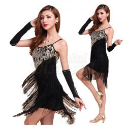 Robe latine à paillettes dorées et broderies noire