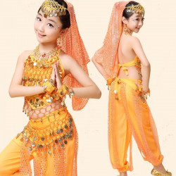 Ensemble de danse orientale enfant 2 pièces brillant orange
