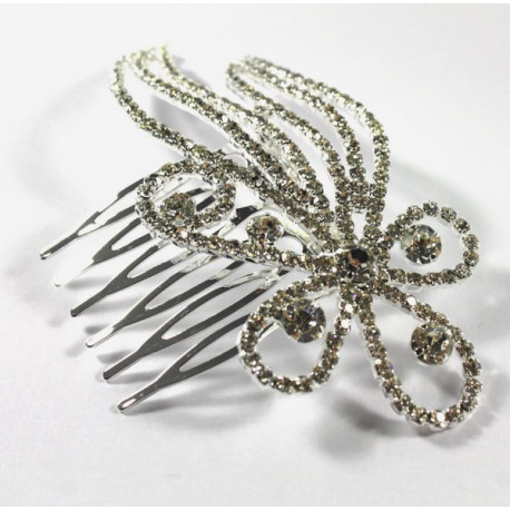 Barrette à cheveux strass argentée vague de strass 