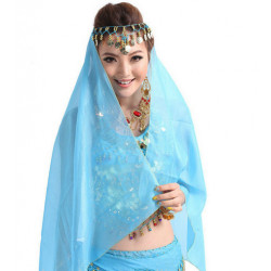Voile de danse orientale et bollywood pour la tête bleu ciel