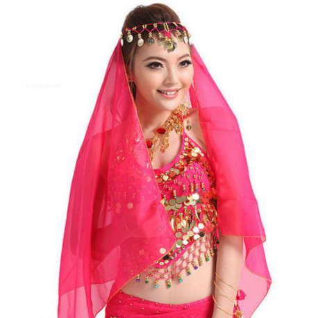 Voile de danse orientale et bollywood pour la tête fuschia