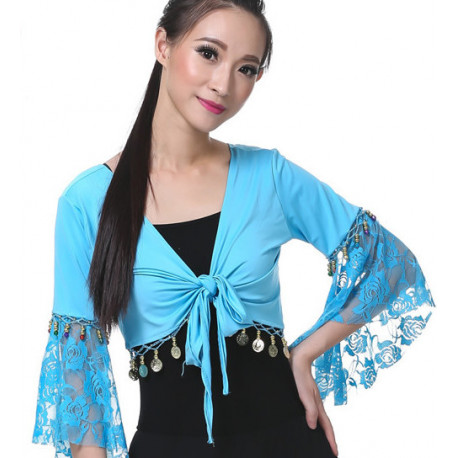 Haut de danse orientale à sequins bleu ciel et dentelle