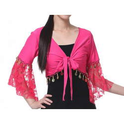 Haut de danse orientale à sequins fuschia et dentelle