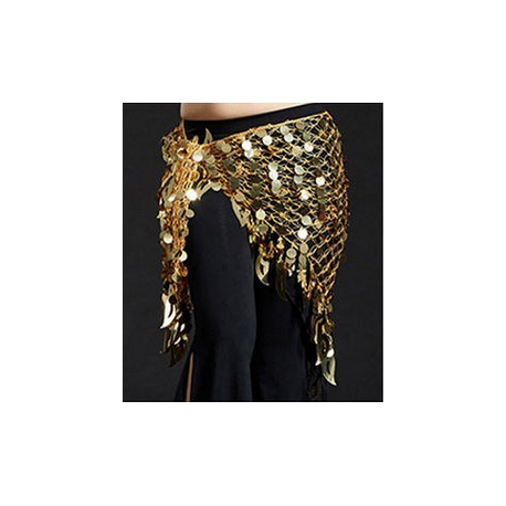 Foulard de danse orientale filet à pastilles couleur or