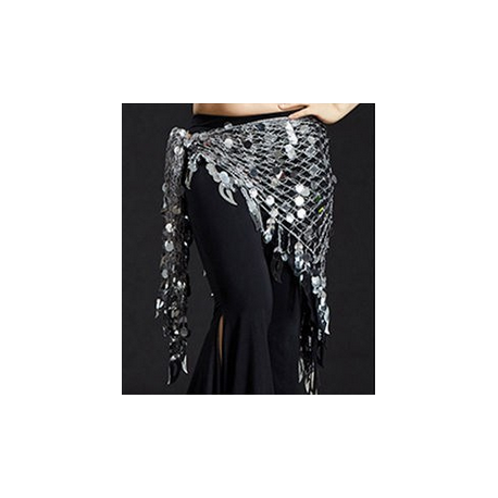 Foulard de danse orientale filet à pastilles couleur argenté