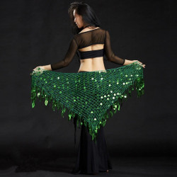 Foulard de danse orientale filet à pastilles vert foncé