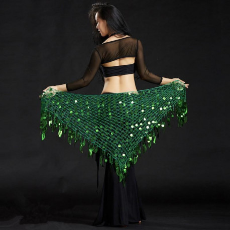 Foulard de danse orientale filet à pastilles vert foncé