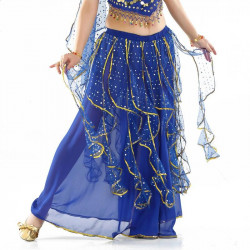 Jupe de danse orientale bleu nuit à froufrous brillants 