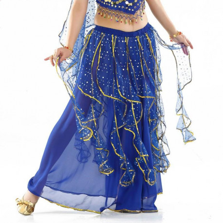Jupe de danse orientale bleu nuit à froufrous brillants 