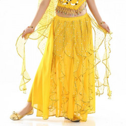 Jupe de danse orientale jaune à froufrous brillants 