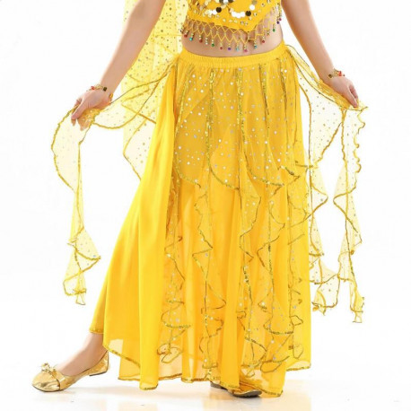 Jupe de danse orientale jaune à froufrous brillants 