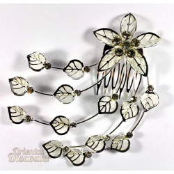 Peigne à cheveux strass argenté motif fleur