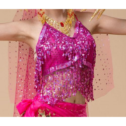 Top dos nu de danse orientale à paillettes fuschia