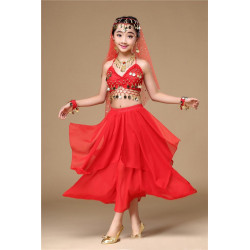 Costume de danse orientale enfant rouge top jupe