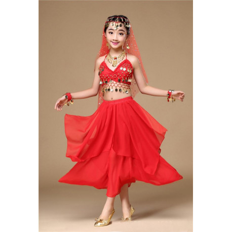 Costume de danse orientale enfant rouge top jupe
