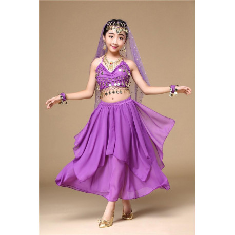 Costume de danse orientale enfant violet top jupe