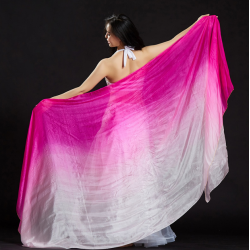 Voile de danse orientale rectangulaire en soie fuschia rose blanc