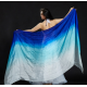 Voile de danse orientale rectangulaire en soie bleu roy turquoise blanc