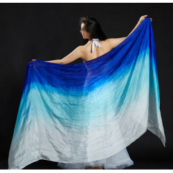 Voile de danse orientale rectangulaire en soie bleu roy turquoise blanc
