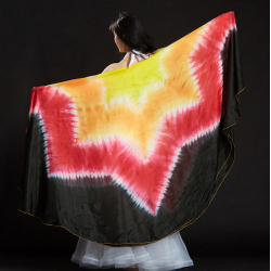Voile de danse orientale demi lune en soie couleur feu