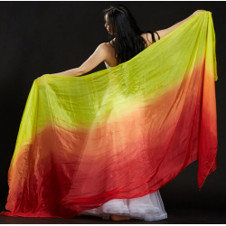 Voile de danse orientale rectangulaire en soie jaune orange rouge
