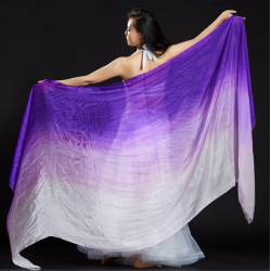 Voile de danse orientale rectangulaire en soie violet parme blanc