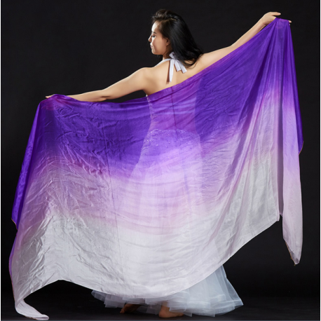 Voile de danse orientale rectangulaire en soie violet parme blanc