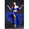 Costume de danse orientale 3 pièces bleu nuit à paillettes argent