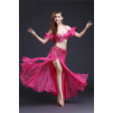 Costume de danse orientale 3 pièces fuschia à paillettes argent