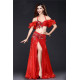 Costume de danse orientale 3 pièces rouge à paillettes argent