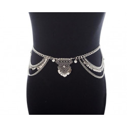 Ceinture de danse orientale métal argenté Médaillon Inca