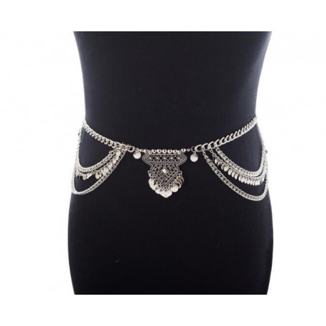Ceinture de danse orientale métal argenté Médaillon Inca